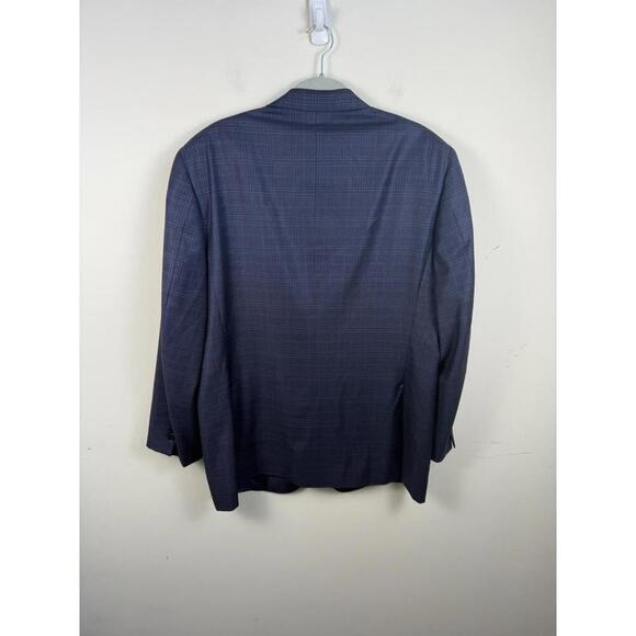 Canali Made In Italy 100% Wool Navy Blue Plaid Blazer Jacket Size 56R - Picture 4 of 9